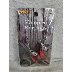 Spirit Vampire Earrings Red Stone Silver Halloween Costume Jewelry Ages 14+